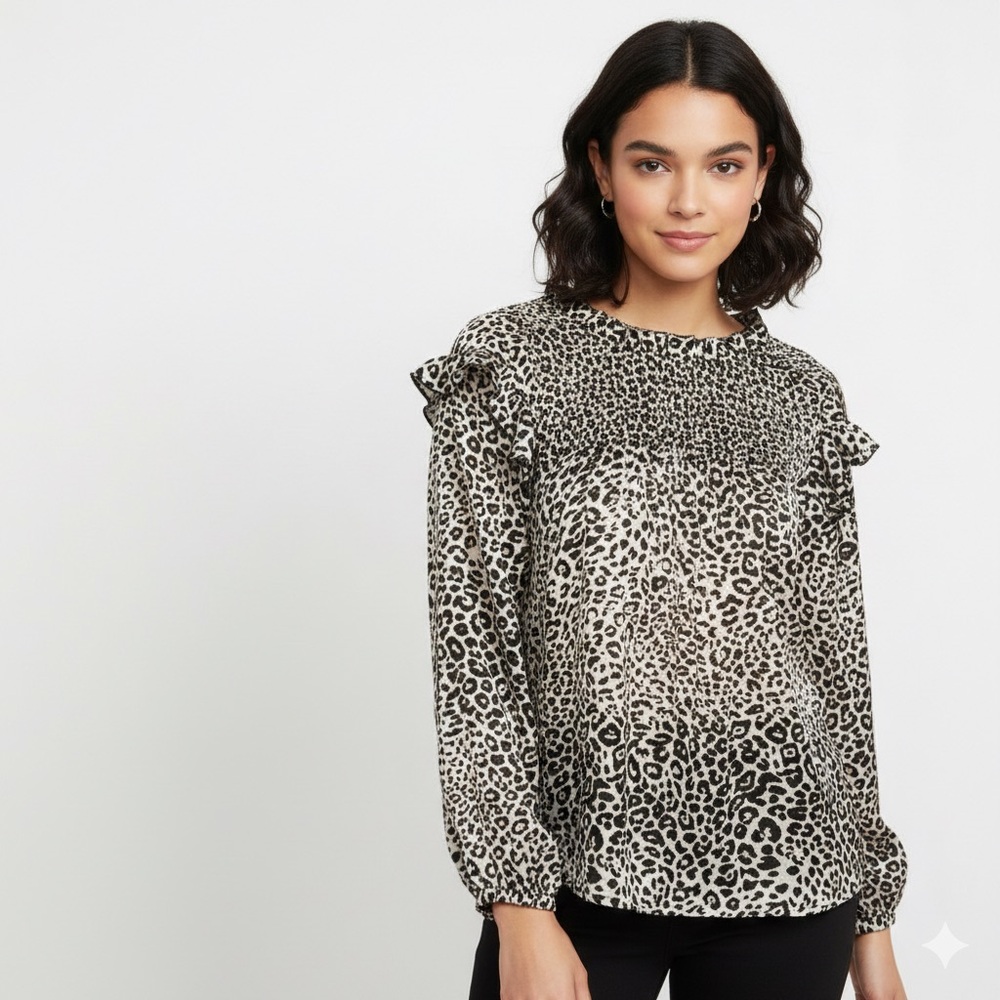 JODIFL Leopard Print Ruffle Top